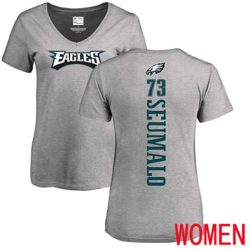 Women Philadelphia Eagles #73 Isaac Seumalo Ash Backer V-Neck NFL T Shirt